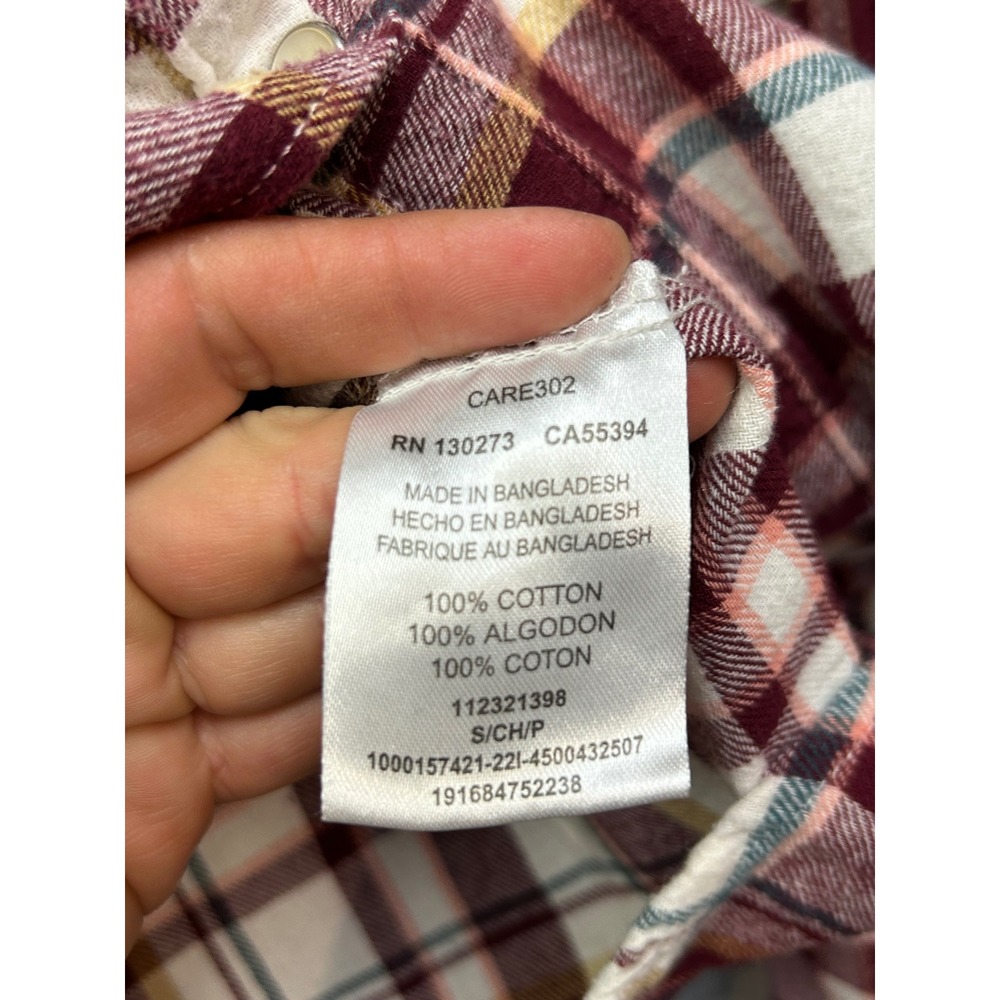 Wrangler Womens Plaid Western Pearl Snap Shirt Burgundy Cream Small‎ - Picture 5 of 8